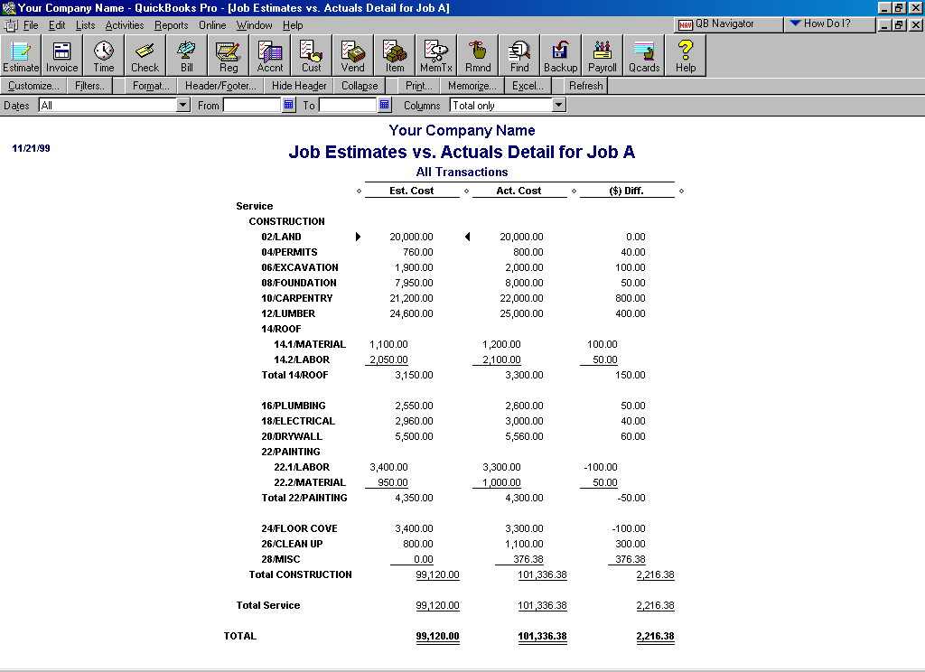 QuickBooks Pro for Building Contractors